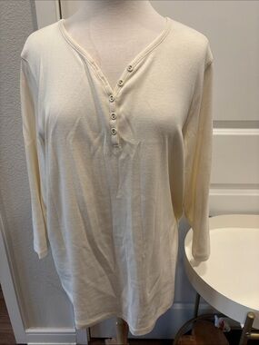 NWT Rafaella Cream Long-Sleeve Henley Button Top